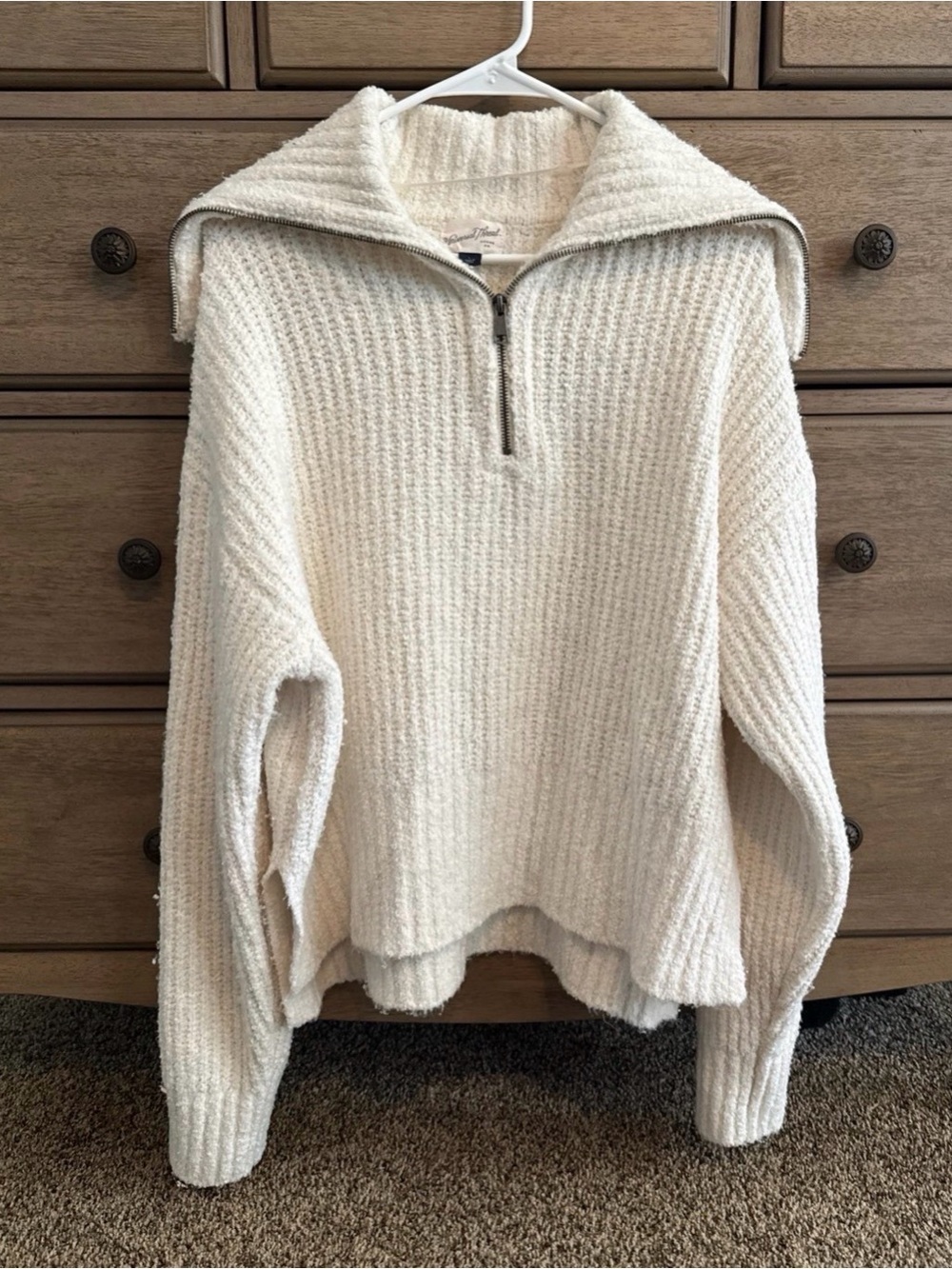 Universal Thread Women’s Large Cream Bouclé Quarter Zip Pullover Sweater Cozy - Picture 2 of 4